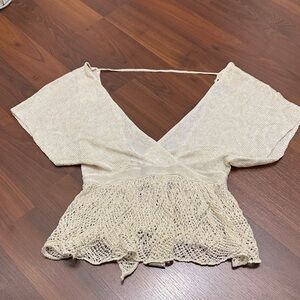 Vintage Bebe Cream Knit Peplum Blouse